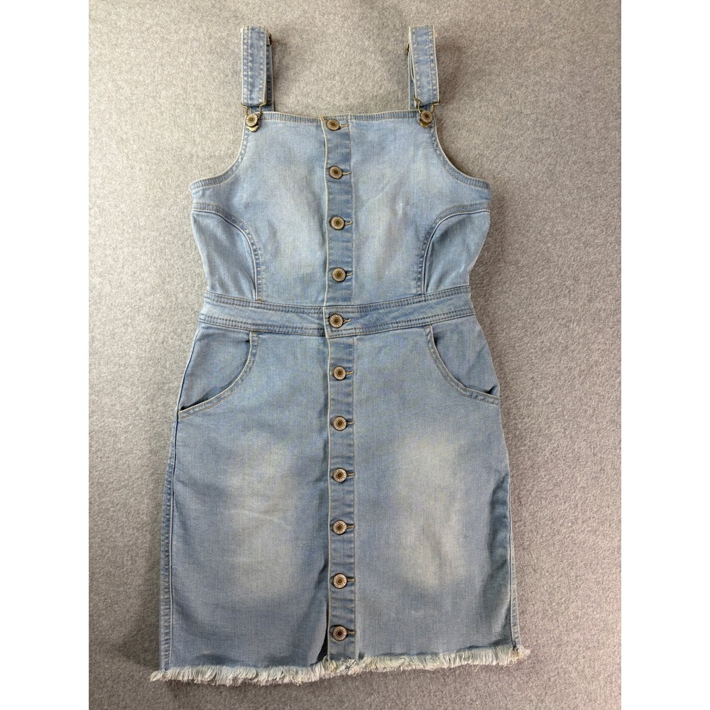 Wax Jean Light Wash Denim‎ Button Front Pinafore Overall Dress 90171 Size Medium